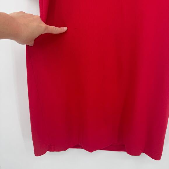 Nordstrom Red Side Ruched Long Sleeve Midi Dress Rib Knit Crew Neck Small - Picture 7 of 13